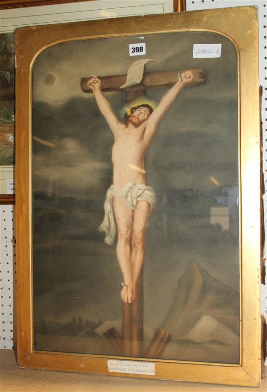 19thC watercolour of Jesus Christ on the cross